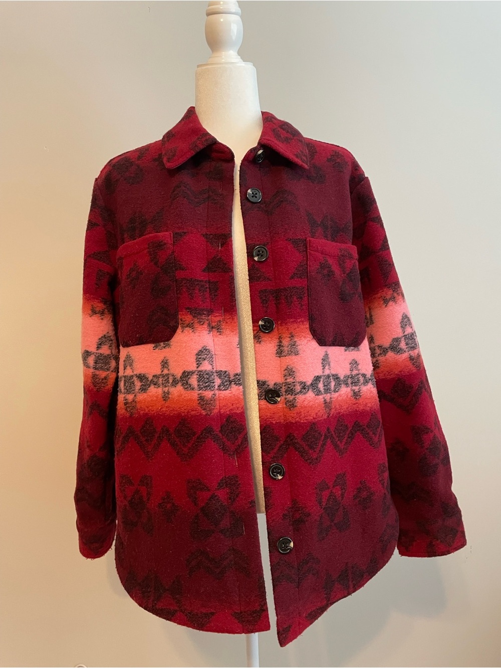 Scotch & Soda Red Patterned Utility Shacket with Gradient Stripe
